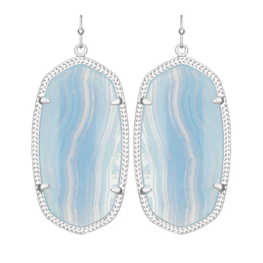 NWT Kendra Scott Elle Earrings Blue Lace Agate & Silver Rare & So Beautiful! - Picture 3 of 9